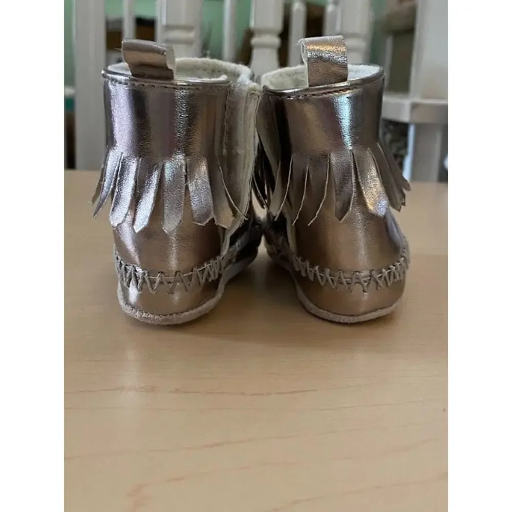 Baby Girl Metallic Moccasin Boho Slip-On Booties 0-6 MONTHS
